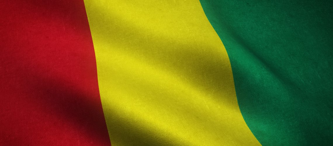A closeup shot of the waving flag of Guinea with interesting textures
